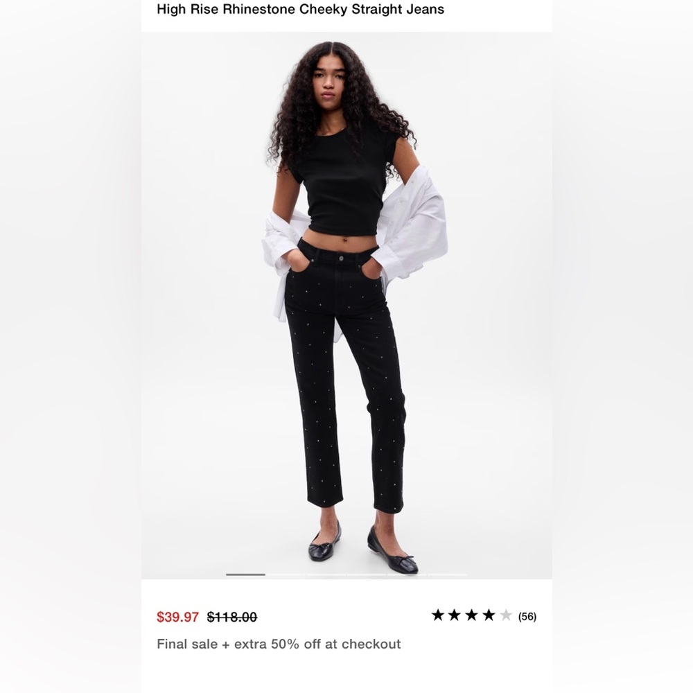 High Rise Rhinestone Cheeky Straight Jeans - Picture 3 of 7